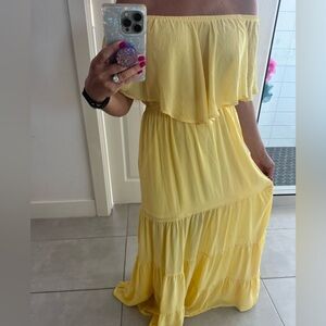 Canary yellow off the shoulder flowy maxi dress